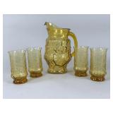 Amber-Colored Glass Pitcher and Tumblers
