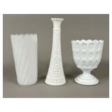 Three White Milk Glass Vessels
