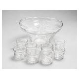 Cut Glass Punch Bowl with Eight Matching Cups