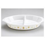 Divided Milk Glass Serving Dish with Gold Star Mot