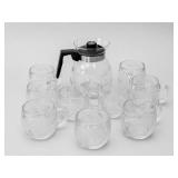 Glass Coffee Carafe with Eight Mugs