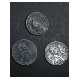 Three U.S. One Cent Coins, Mixed Designs