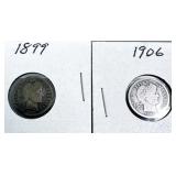 Barber Dime Pair 1899 and 1906