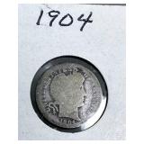 1904 Barber Dime Silver Ten-Cent Coin