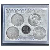 5 U.S. Historic Dollar Coins in Case