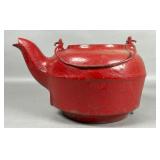 Red Painted Metal Teapot with Handle