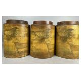 Three Lidded Wooden Storage Canisters