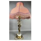 Brass Cherub Table Lamp with Pink Shade