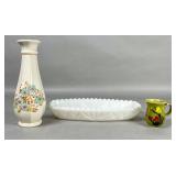 Art Pottery Vase, FTD Milk Glass Tray, Artinr