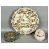 Decorative Ceramic Plate and Two Trinket Jars