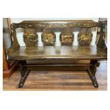 Painted Wood Bench with Folk Art Scenic Back