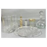 Glassware Lot with Tray, Decanter, Tum