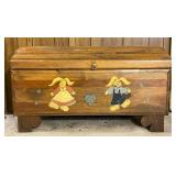 Wooden Toy Chest with Decorative Bunny Motif