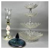 Glass Epergne, Goblet Candle Holder, Lidded D