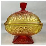 Amberina Patterned Glass Lidded Candy Dish