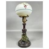 Glass Globe Table Lamp with Floral Motif