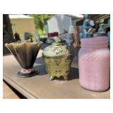 Decorative Lot: Glass Jar, Metal Box, Black &