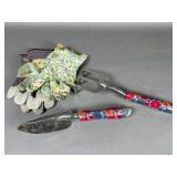 Floral-Handle Garden Tools with Two Gloves