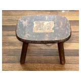Wooden Footstool with Decorative Decal
