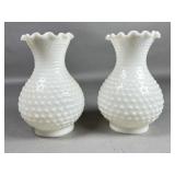 White Hobnail Milk Glass Vases