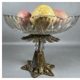 Cut Glass Compote With Ornate Metal Base