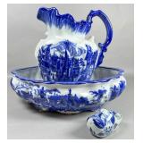 Blue and White Ceramic Wash Set and Delft C-