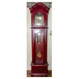 Red Wood Grandfather Clock with Brass Pendul