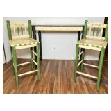 Hand-Painted Wood Table and Stool Set