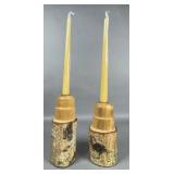 Wood Log Candle Holders with Candles