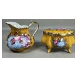 Hand Painted Porcelain Pitcher and Footed Box