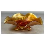 Marigold Carnival Glass Footed Bowl