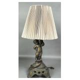 Table Lamp with Cherub Metal Base and Pleated