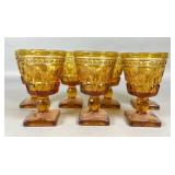 7 Amber Glass Goblets with Square Base