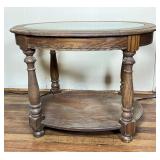 Oval Wood Side Table with Glass Top