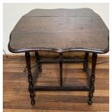 Drop Leaf Wood Side Table with Turned Legs