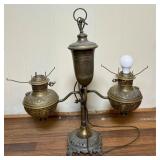 Two-Arm Embossed Brass Electric Table Lamp
