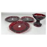 EAPG Ruby Red Glass Plates and Compote