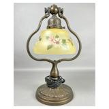 Metal Table Lamp with Floral Glass Shade