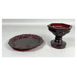 Avon Ruby Red Glass Compote and Plate