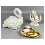 Ceramic Swan Light, Decorative Shoe, and Dish
