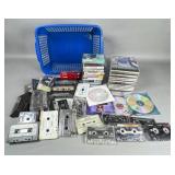 Music Cassette and CD Lot with Basket