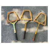 Three Wooden Tennis Racquets with Frames