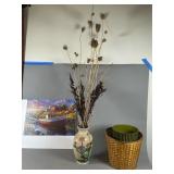 Grouping: Vase with Dried Flowers, Basket, Puzzle