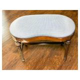 Wood Bench with Upholstered Seat and Fluted Legs