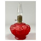 Red Pressed Glass Oil Lamp with Chimney