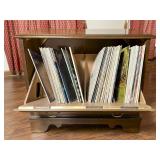 Wood Record Storage Cabinet with LP Collection