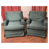 Pair Imperial Club Chairs Green Striped Upholstery
