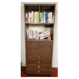 Tall Wood Bookcase With Drop-Front Desk and Drawer