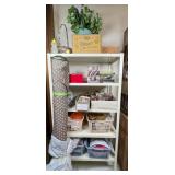 Metal Shelving Unit with Baskets and Contents
