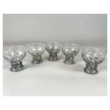5 Glass Dessert Bowls with Black Pattern